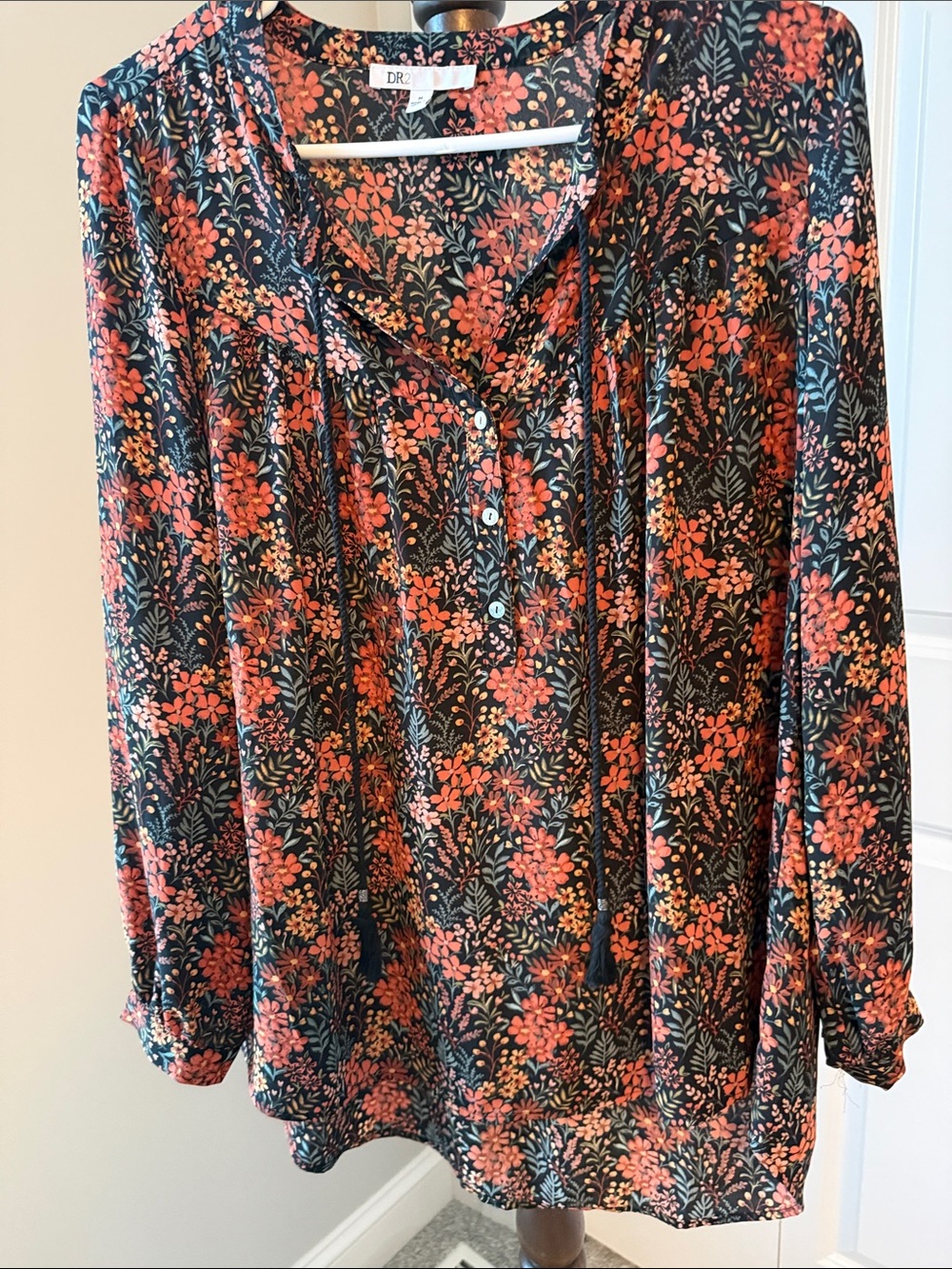 DR2 Black Tunic with Coral Floral Motif